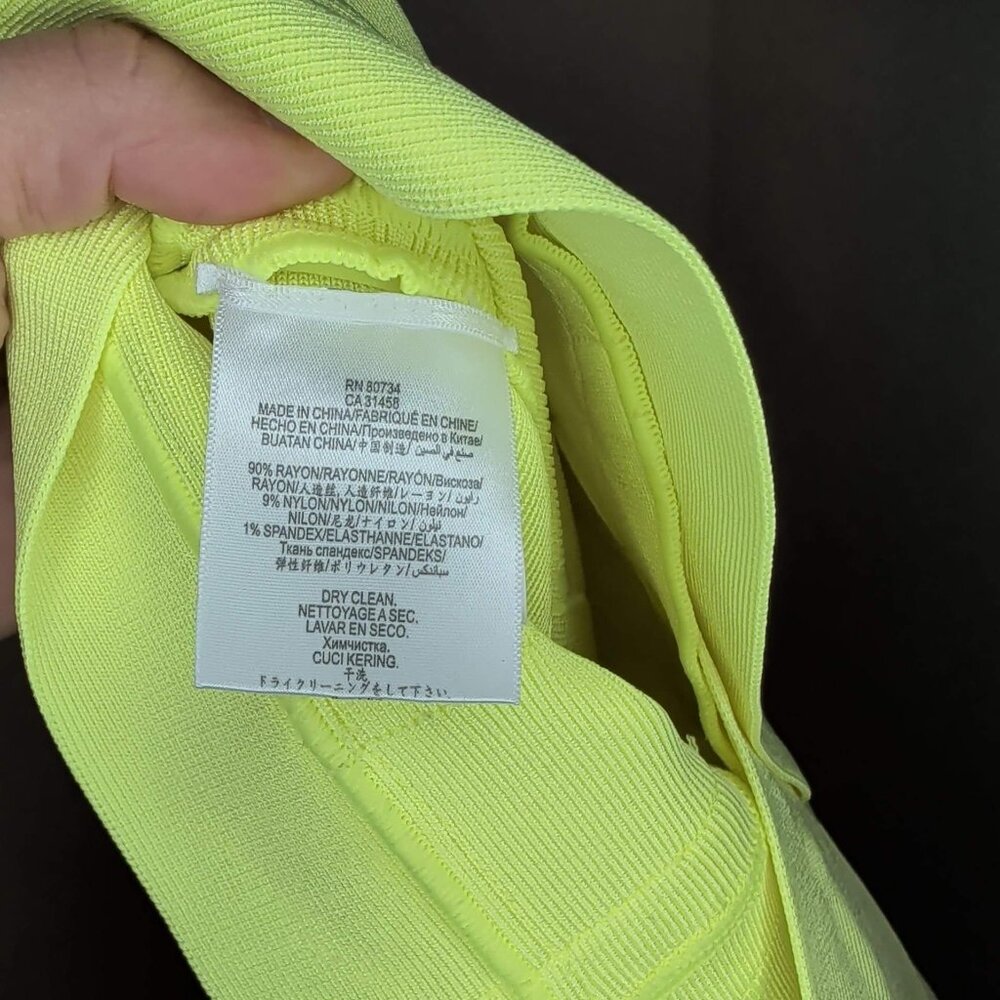 Herve Leger Neon Yellow/Green 'Nathalia' V-Neck 3/4 Sleeve Bandage Mini Dress - Picture 11 of 12